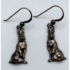 Vintage Shube Dakota West Sterling Silver Bunny Rabbit Hare Dangle Earrings